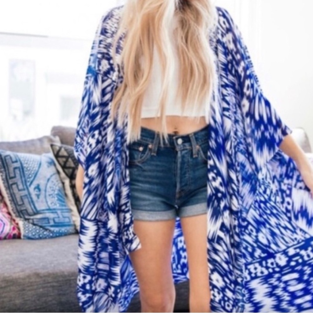 Michael Stars, Ruana Sarong Kimono, indigo and white